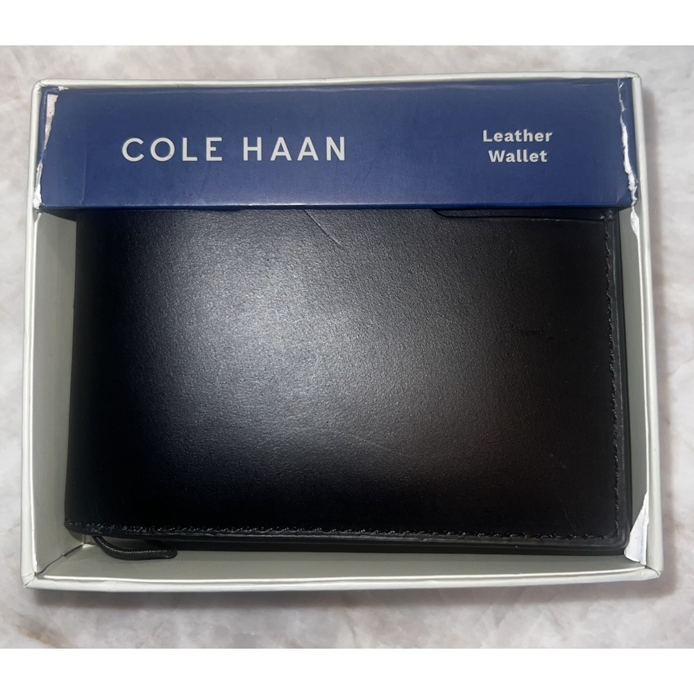 COLE HAAN MEN'S LEATHER RFID PROTECTED BIFOLD 6 POCKET WALLET BLACK (NEW in box)